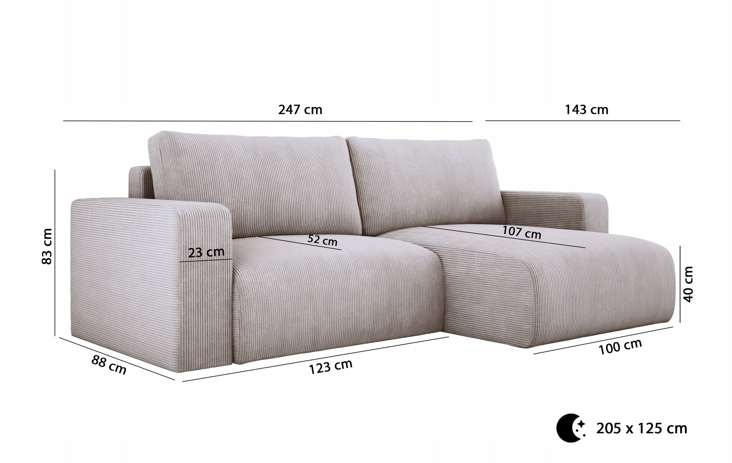 Designer Sofa Carl Cord mat Schlof- a Klapfunktioun