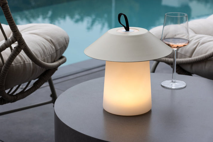 Outdoor-Dëschlampe „Eloura“ – a Béis a Schwaarz mat 3 Beliichtungsstufë