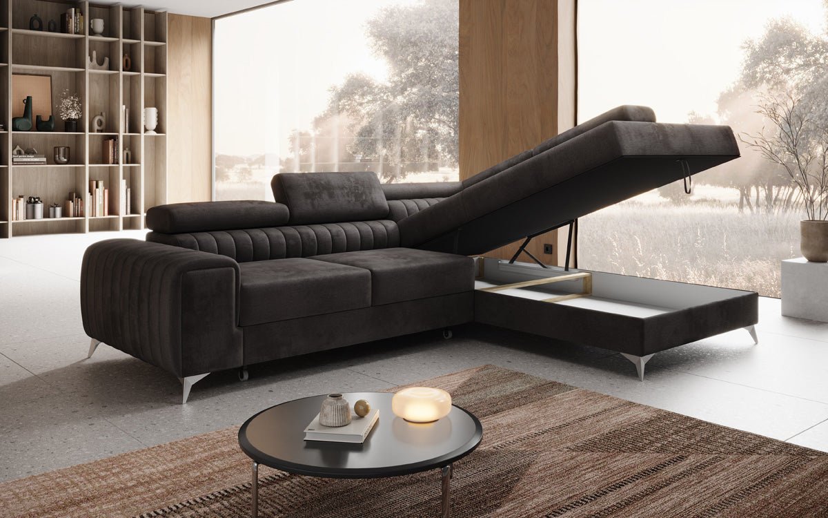 Canapé design Aurea L avec fonction lit et rabattable en velours