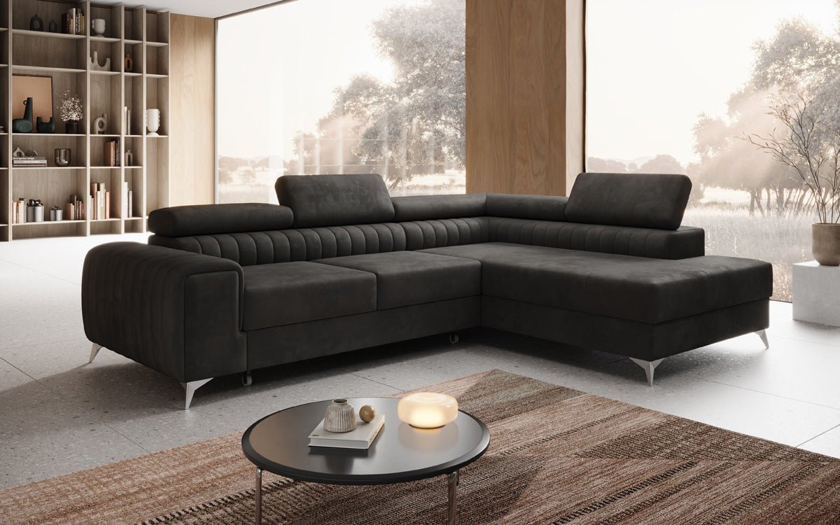 Designer Sofa Aurea L mit Schlaf- und Klappfunktion in Samt