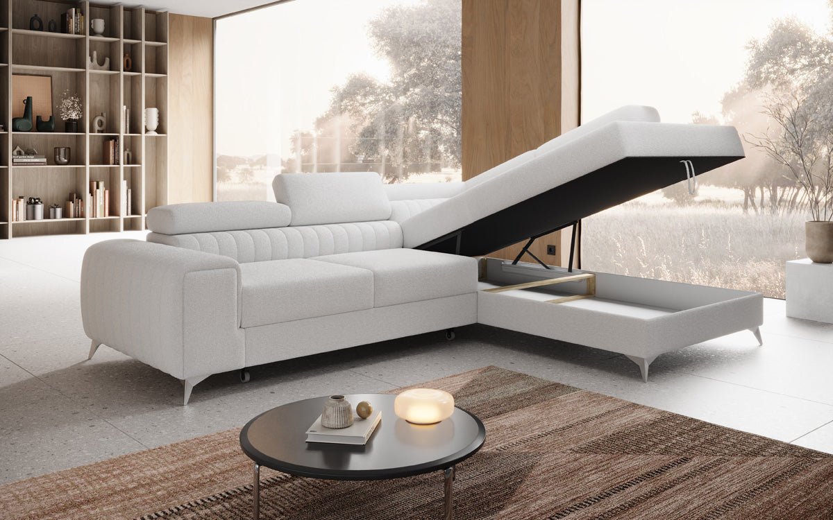 Designer Sofa Aurea L mat Schloof- an Zesummeklappfunktioun a Bouclé