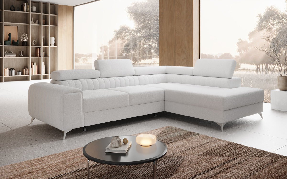 Designer Sofa Aurea L mat Schloof- an Zesummeklappfunktioun a Bouclé
