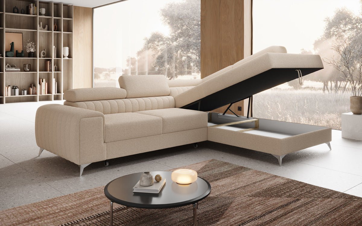 Designer Sofa Aurea L mat Schloof- an Zesummeklappfunktioun a Bouclé