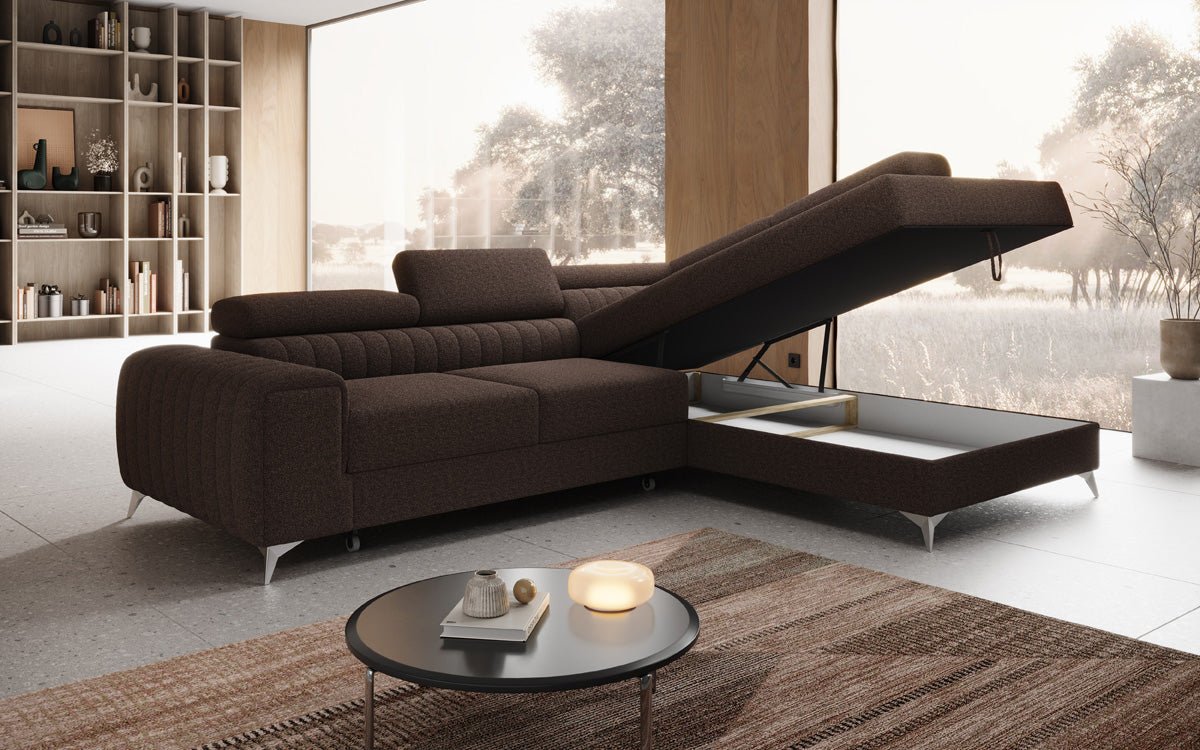 Designer Sofa Aurea L mat Schloof- an Zesummeklappfunktioun a Bouclé
