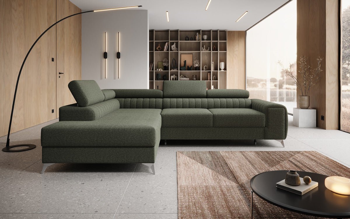 Designer Sofa Aurea L mat Schloof- an Zesummeklappfunktioun a Bouclé