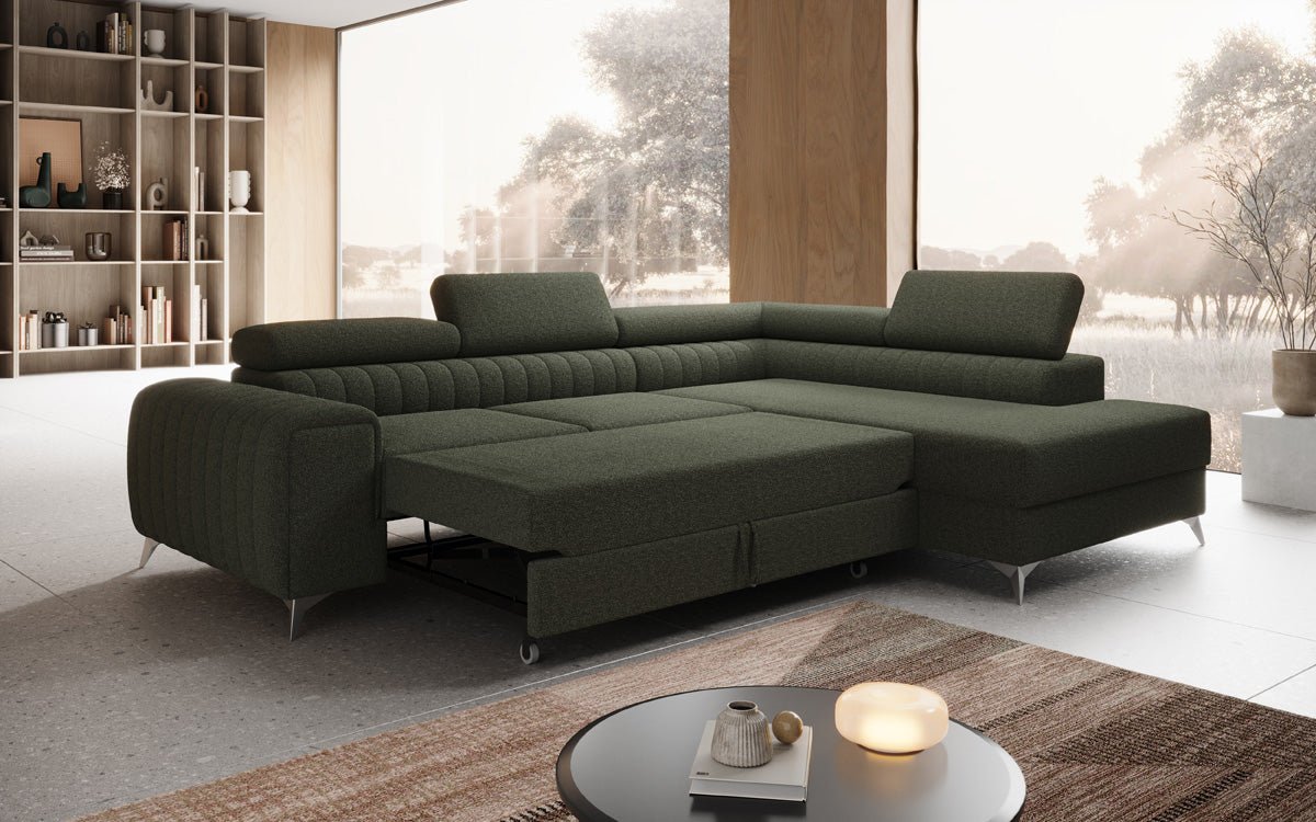 Designer Sofa Aurea L mat Schloof- an Zesummeklappfunktioun a Bouclé