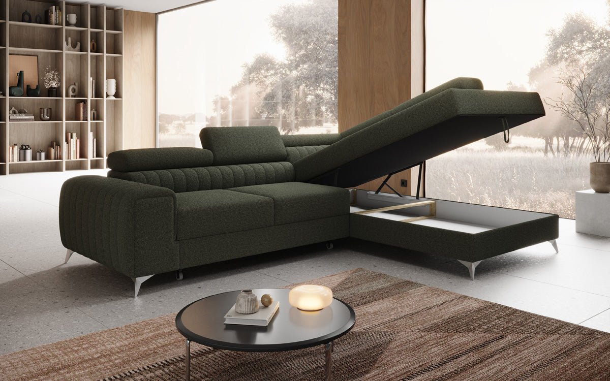 Designer Sofa Aurea L mat Schloof- an Zesummeklappfunktioun a Bouclé