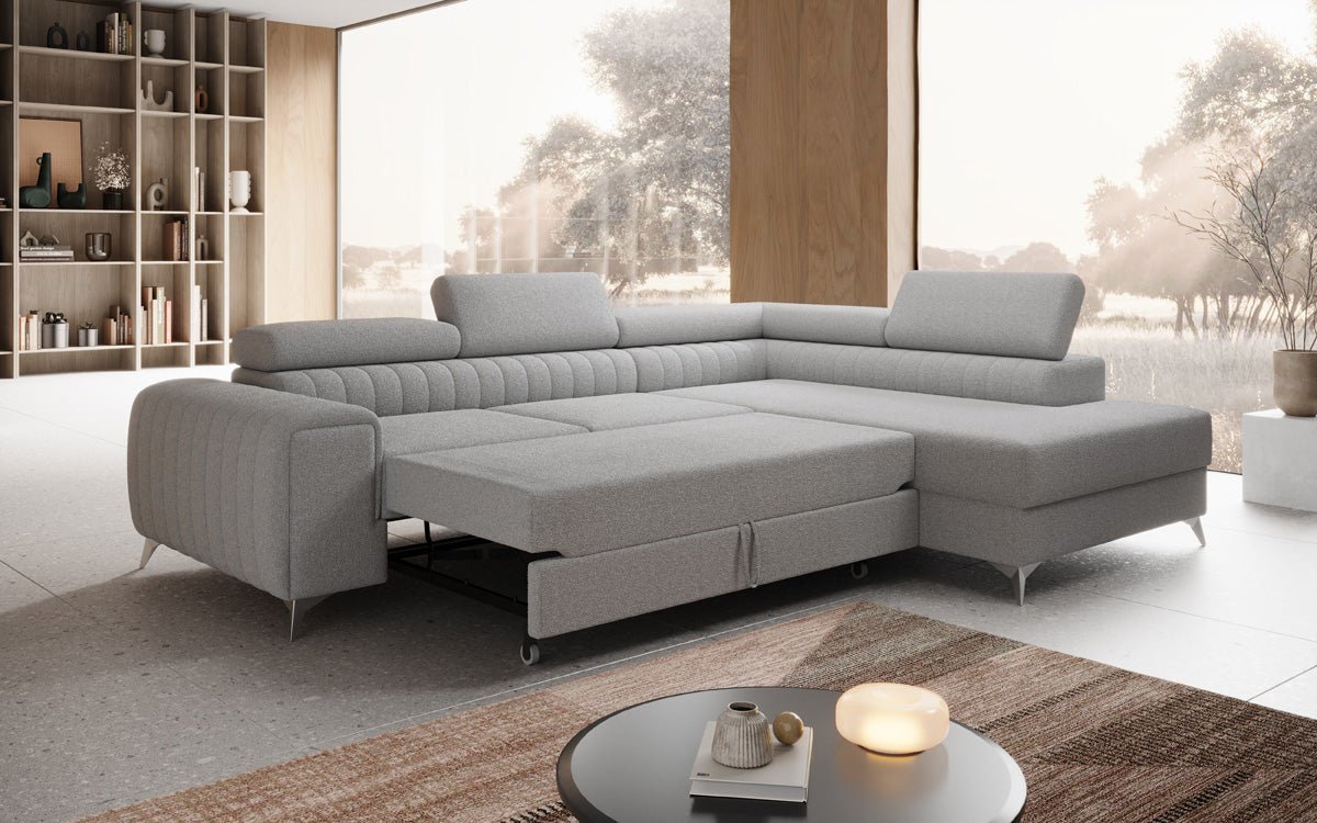 Designer Sofa Aurea L mat Schloof- an Zesummeklappfunktioun a Bouclé