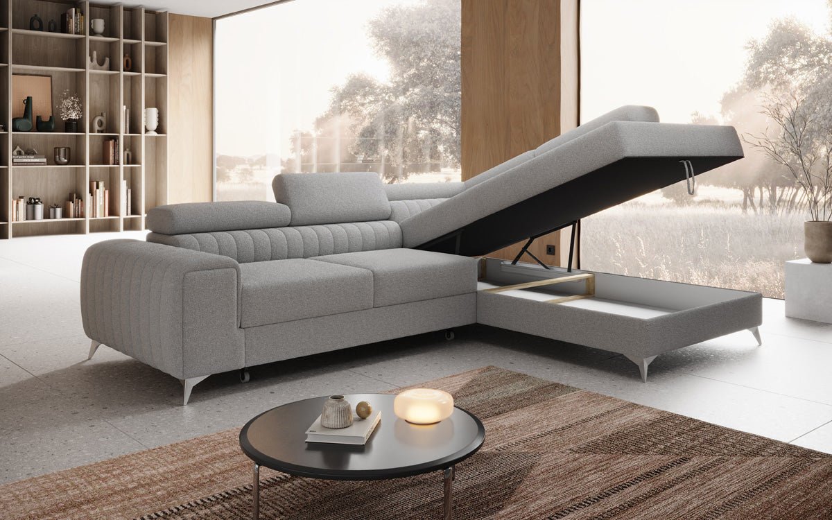 Designer Sofa Aurea L mat Schloof- an Zesummeklappfunktioun a Bouclé