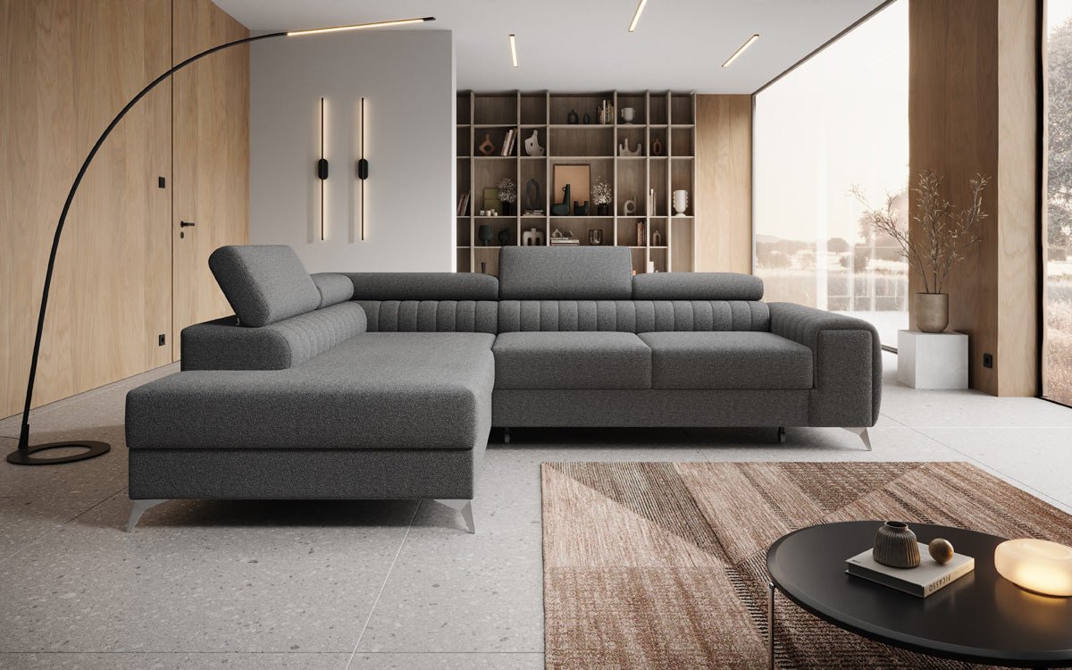 Designer Sofa Aurea L mat Schloof- an Zesummeklappfunktioun a Bouclé