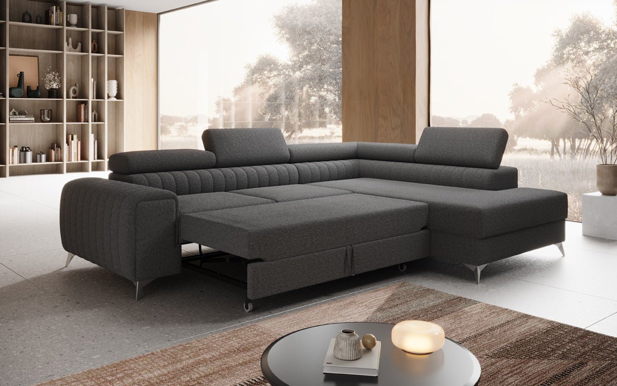 Designer Sofa Aurea L mat Schloof- an Zesummeklappfunktioun a Bouclé