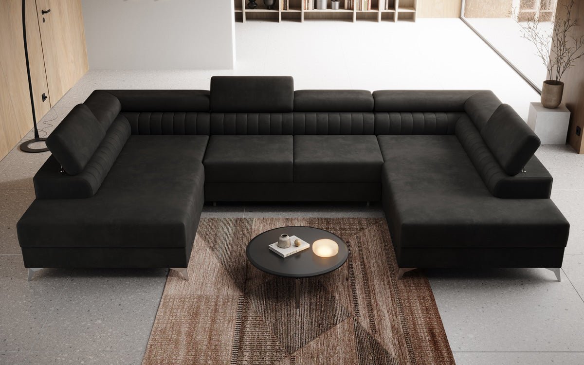 Canapé design Aurea U avec fonction lit et rabattable en velours