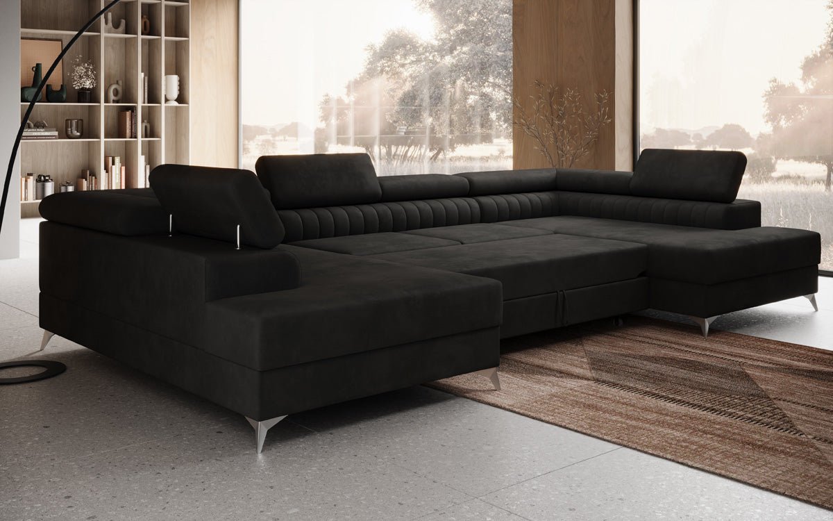 Canapé design Aurea U avec fonction lit et rabattable en velours