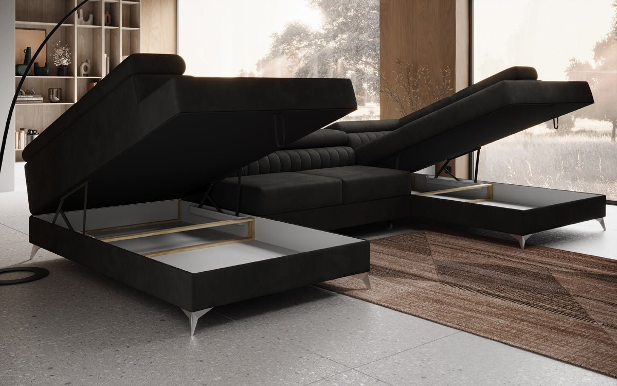 Canapé design Aurea U avec fonction lit et rabattable en velours