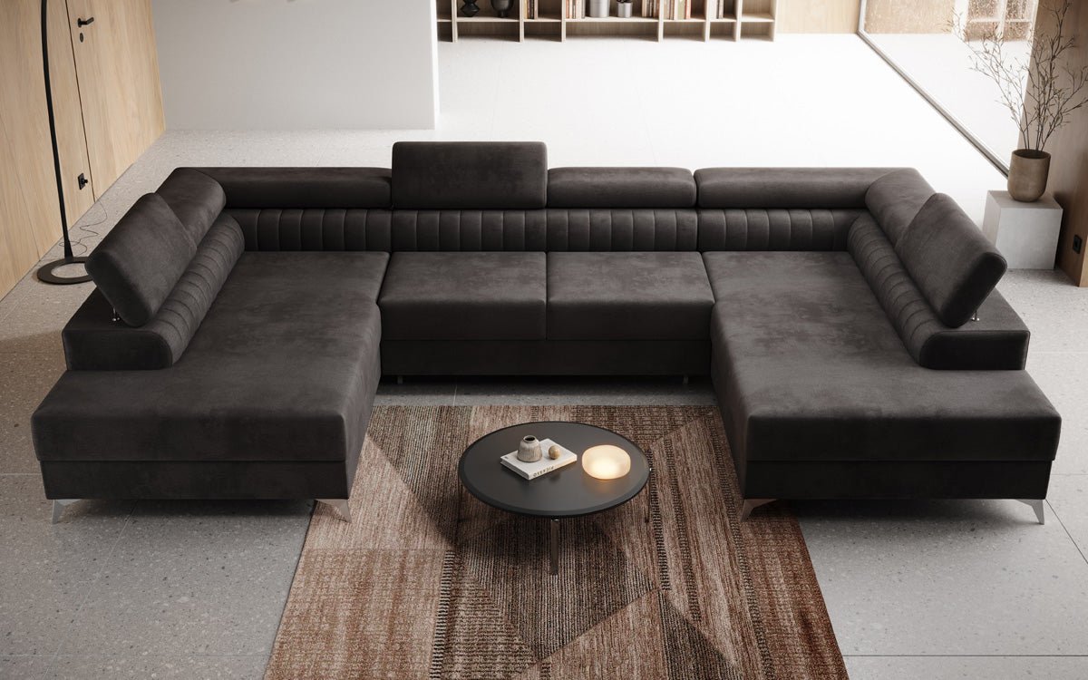 Canapé design Aurea U avec fonction lit et rabattable en velours