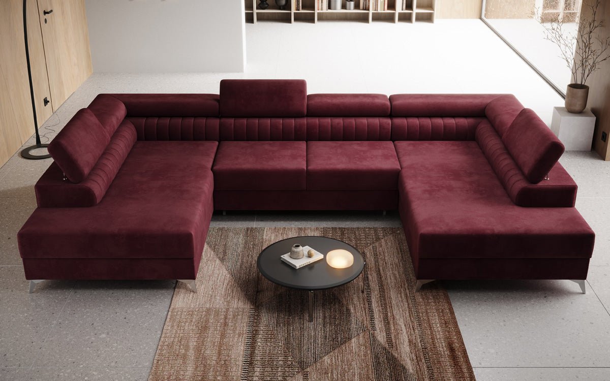 Canapé design Aurea U avec fonction lit et rabattable en velours