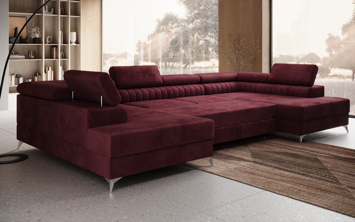 Canapé design Aurea U avec fonction lit et rabattable en velours