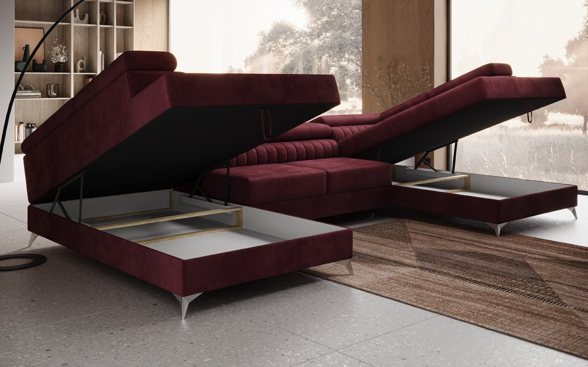 Canapé design Aurea U avec fonction lit et rabattable en velours