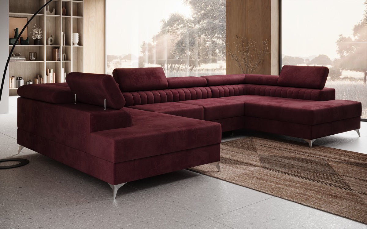 Canapé design Aurea U avec fonction lit et rabattable en velours