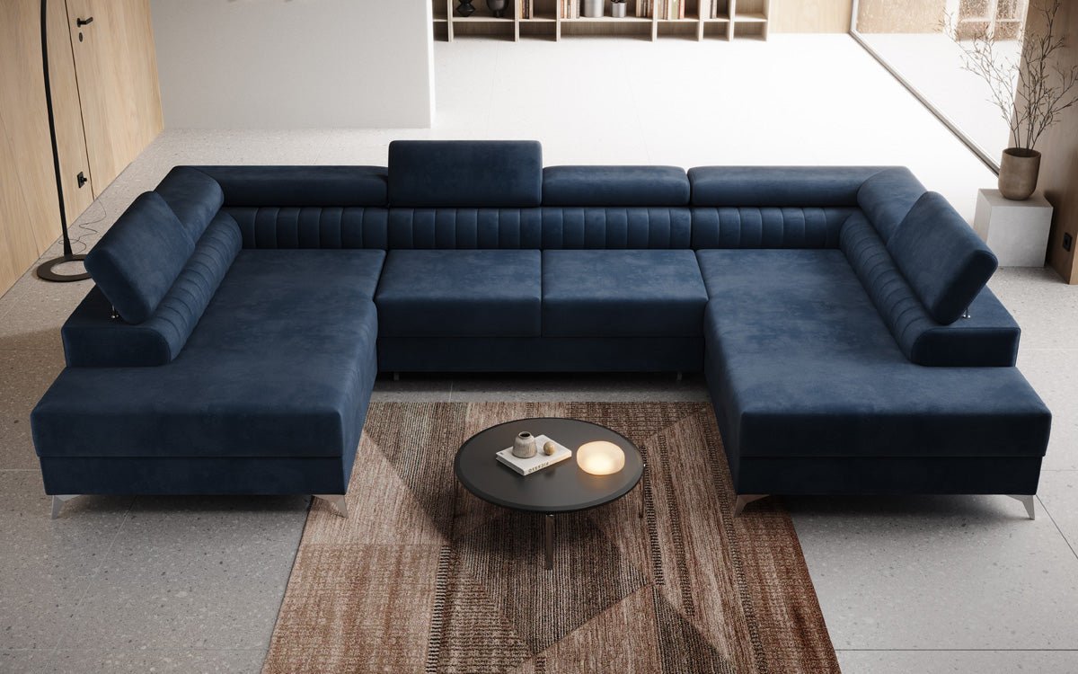 Canapé design Aurea U avec fonction lit et rabattable en velours