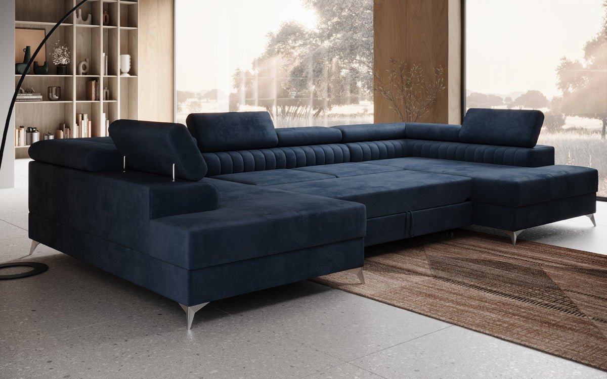 Canapé design Aurea U avec fonction lit et rabattable en velours