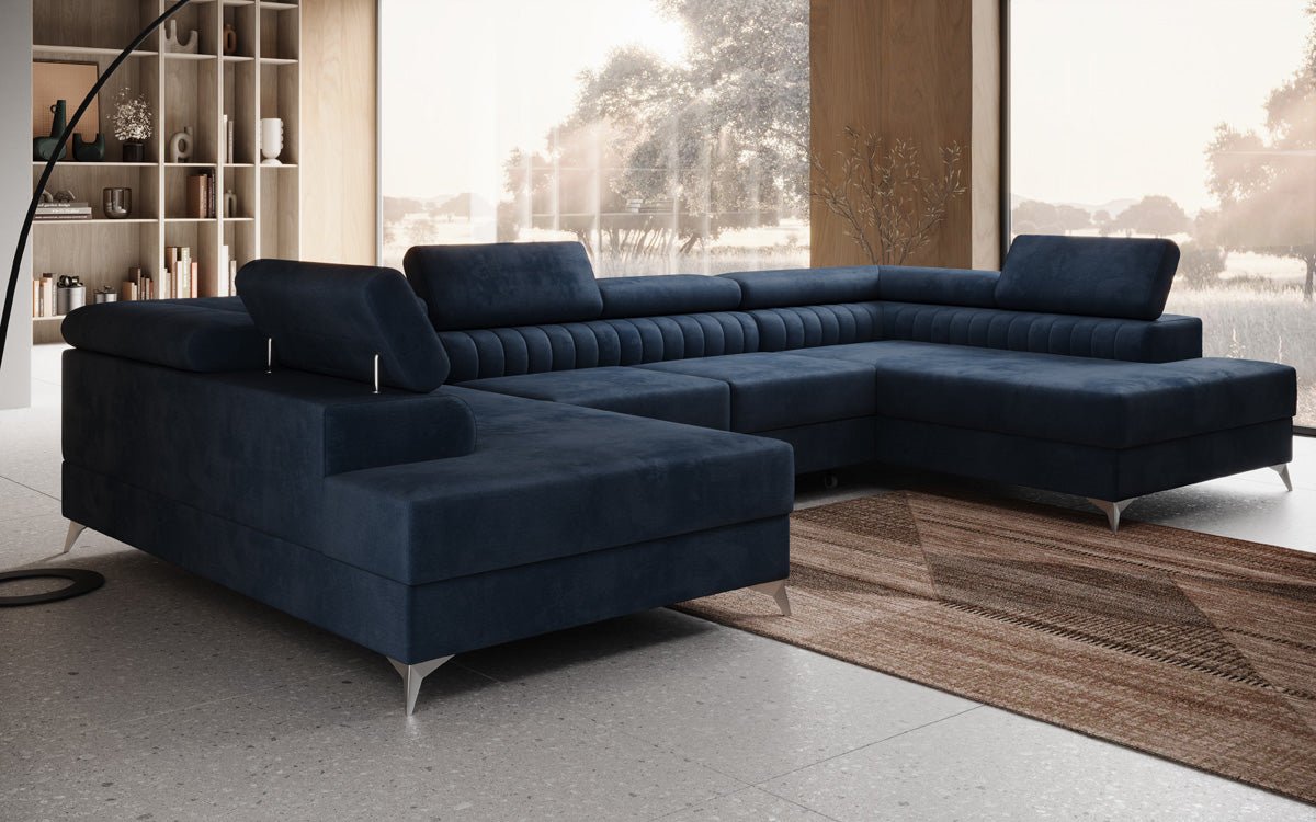 Canapé design Aurea U avec fonction lit et rabattable en velours
