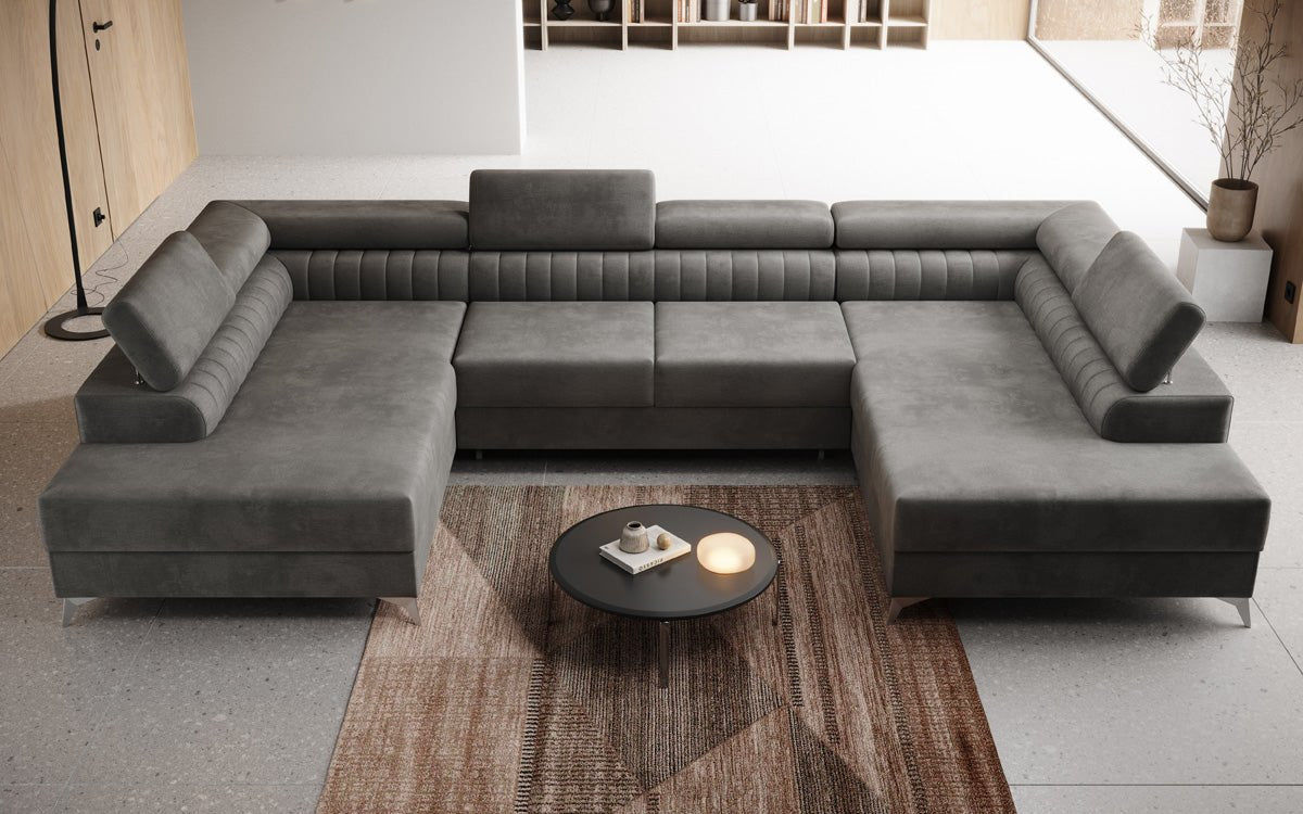 Canapé design Aurea U avec fonction lit et rabattable en velours