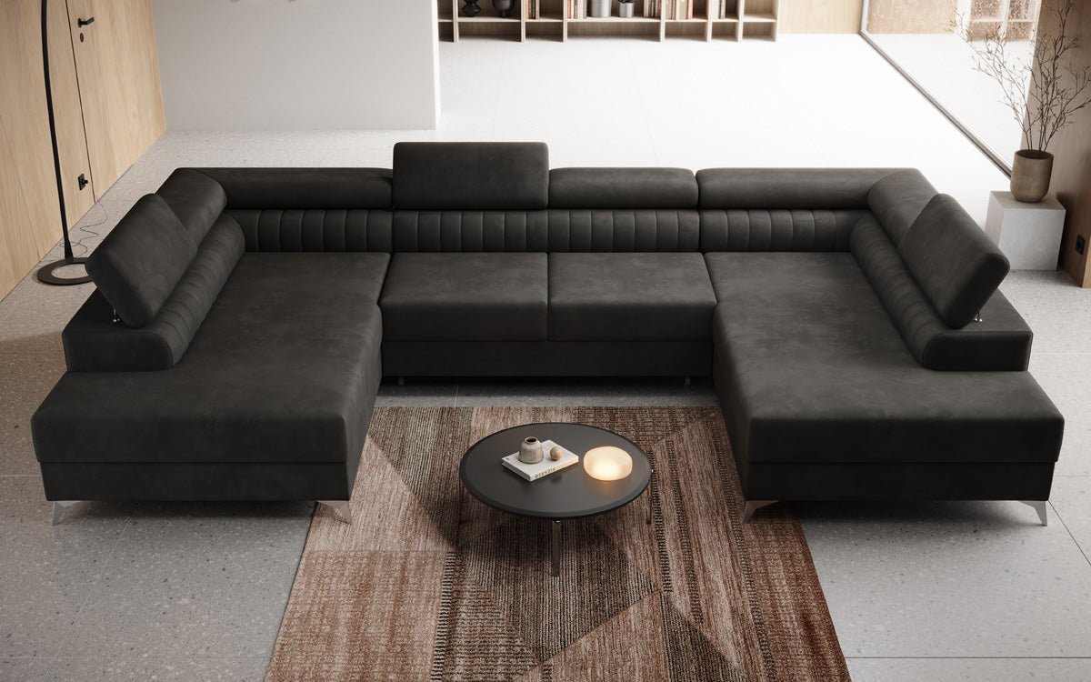 Canapé design Aurea U avec fonction lit et rabattable en velours