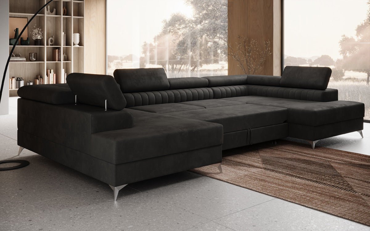 Canapé design Aurea U avec fonction lit et rabattable en velours