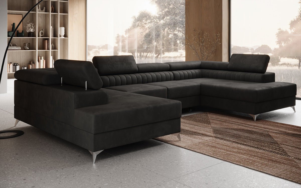 Canapé design Aurea U avec fonction lit et rabattable en velours