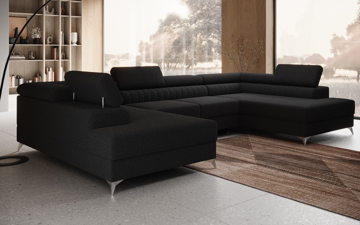 Designer Sofa Aurea U mat Schloof- an Zouschloof-Funktioun a Bouclé