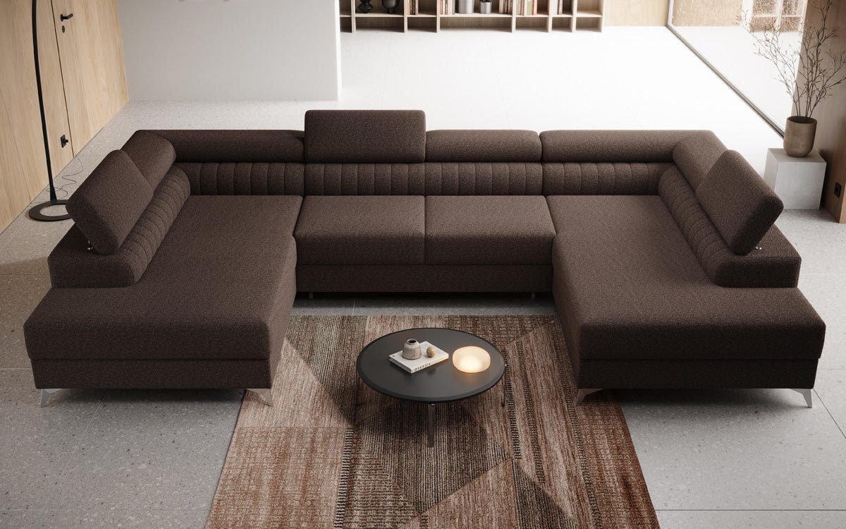 Designer Sofa Aurea U mat Schloof- an Zouschloof-Funktioun a Bouclé