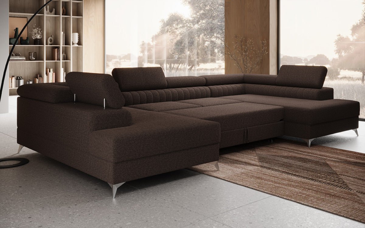 Designer Sofa Aurea U mat Schloof- an Zouschloof-Funktioun a Bouclé