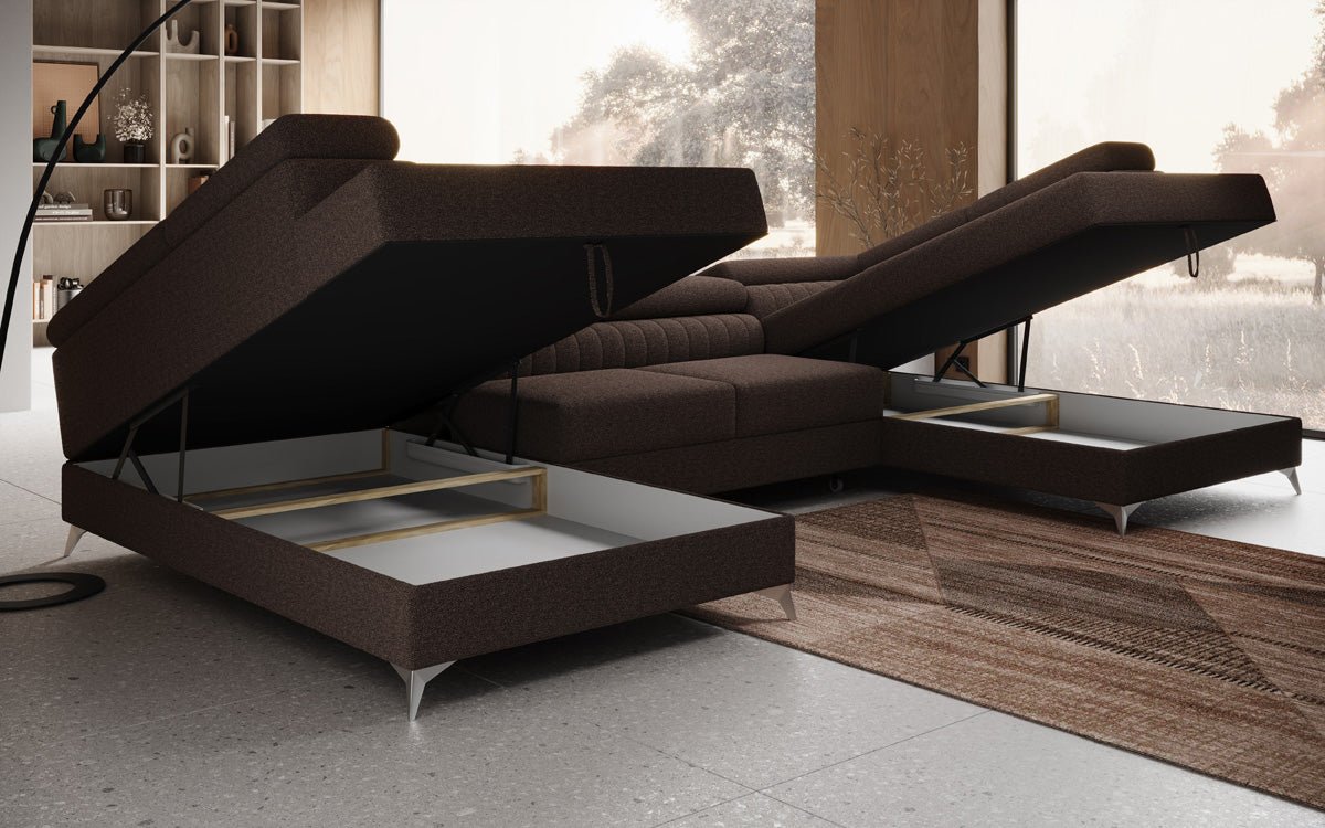 Designer Sofa Aurea U mat Schloof- an Zouschloof-Funktioun a Bouclé