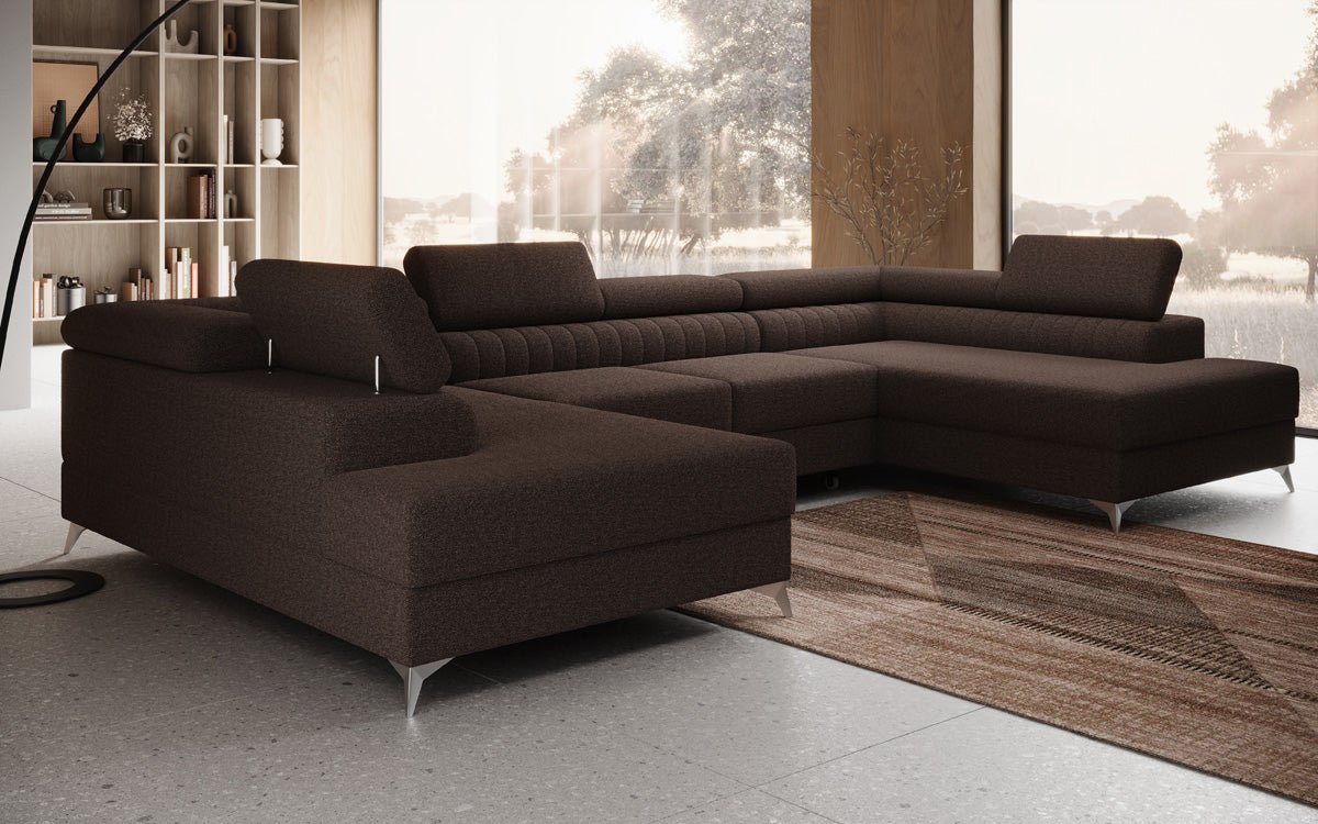 Designer Sofa Aurea U mat Schloof- an Zouschloof-Funktioun a Bouclé