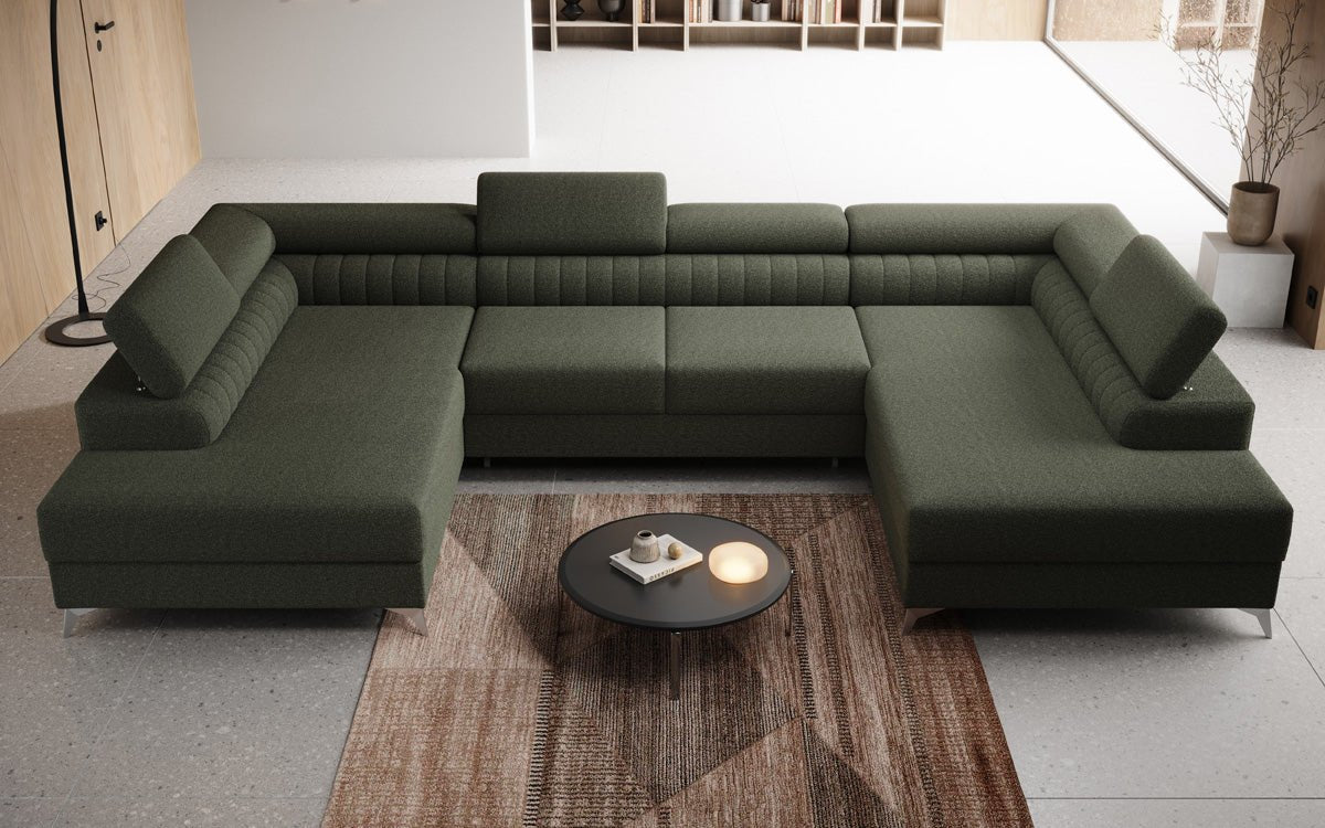 Designer Sofa Aurea U mat Schloof- an Zouschloof-Funktioun a Bouclé