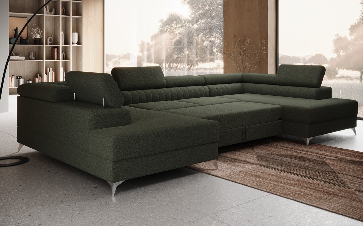 Designer Sofa Aurea U mat Schloof- an Zouschloof-Funktioun a Bouclé