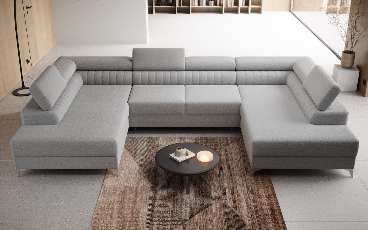 Designer Sofa Aurea U mat Schloof- an Zouschloof-Funktioun a Bouclé