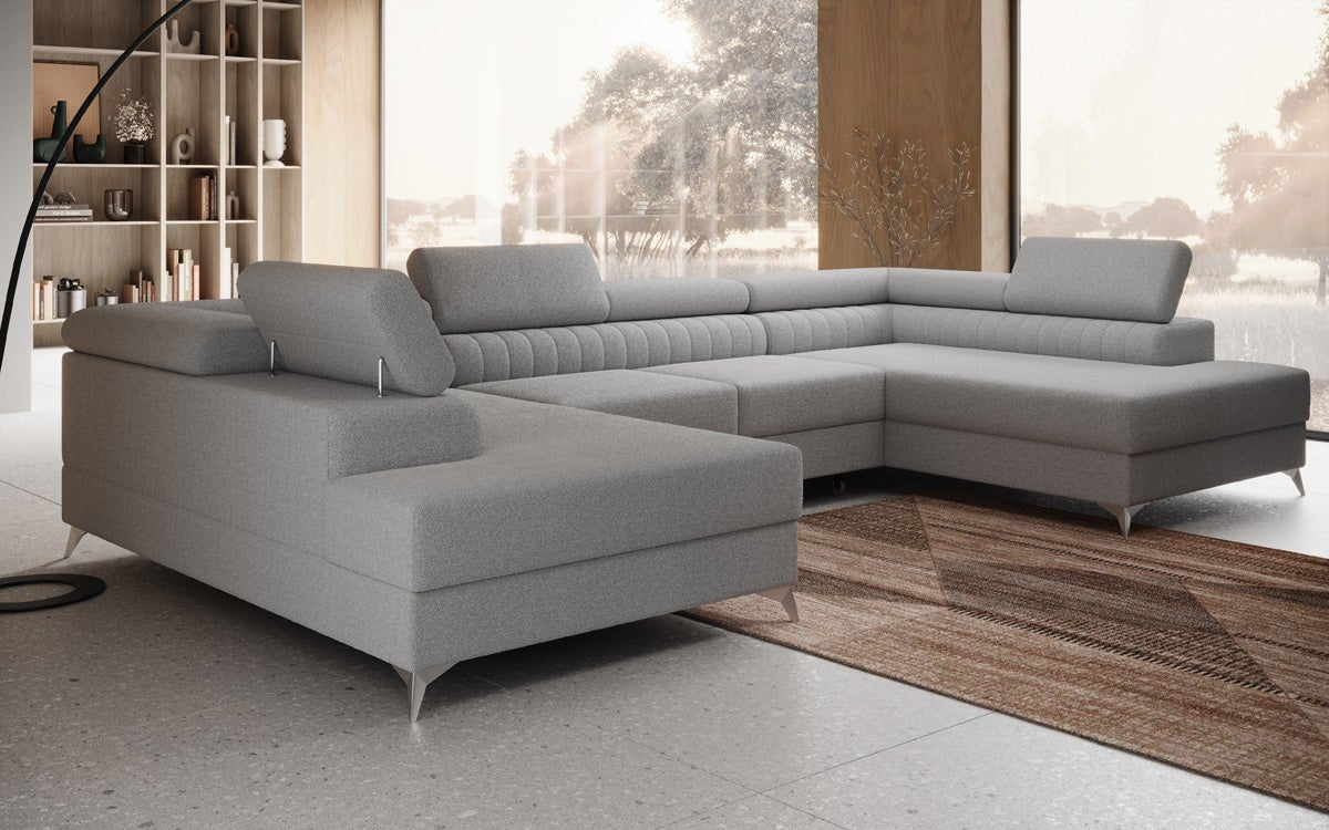 Designer Sofa Aurea U mat Schloof- an Zouschloof-Funktioun a Bouclé