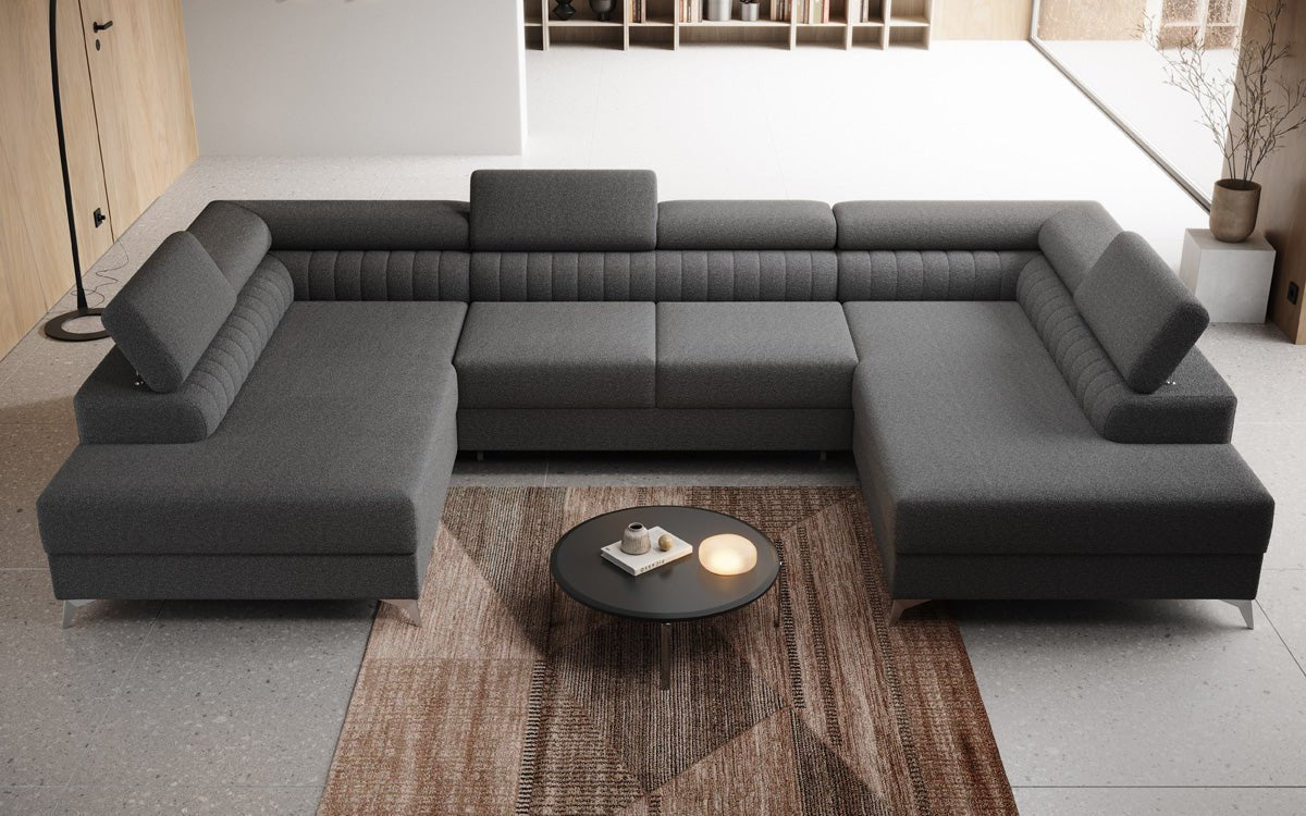 Designer Sofa Aurea U mat Schloof- an Zouschloof-Funktioun a Bouclé