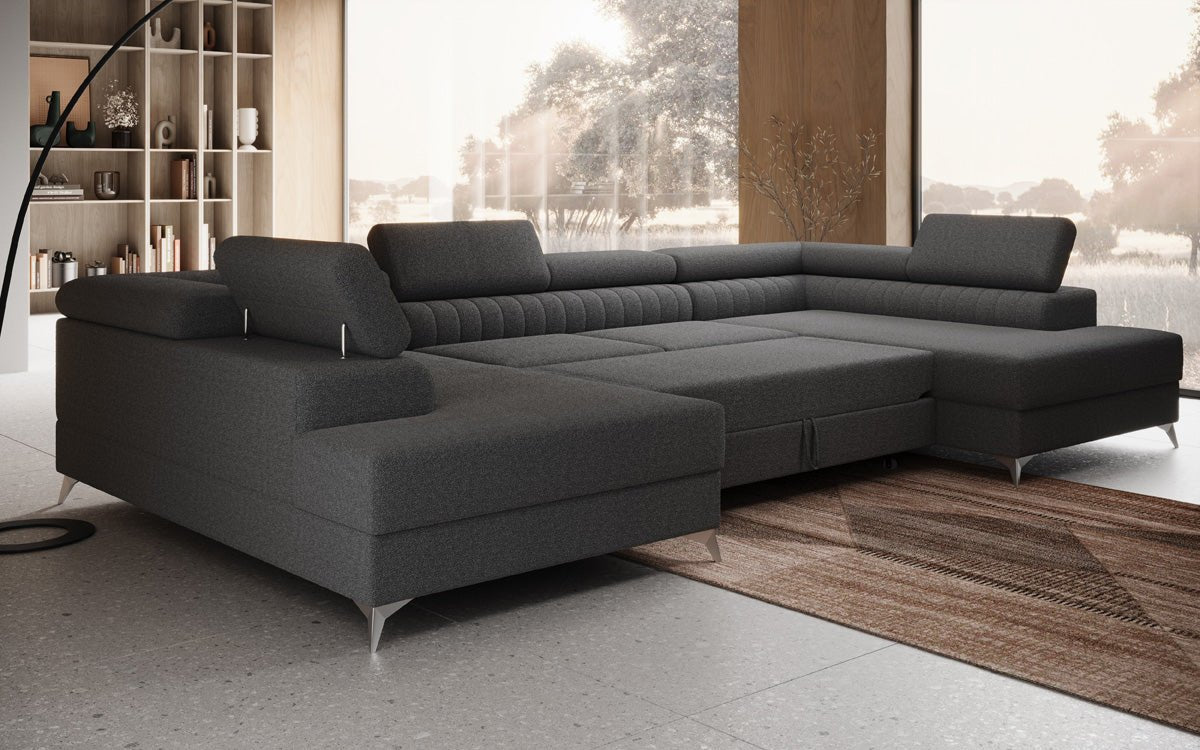 Designer Sofa Aurea U mat Schloof- an Zouschloof-Funktioun a Bouclé