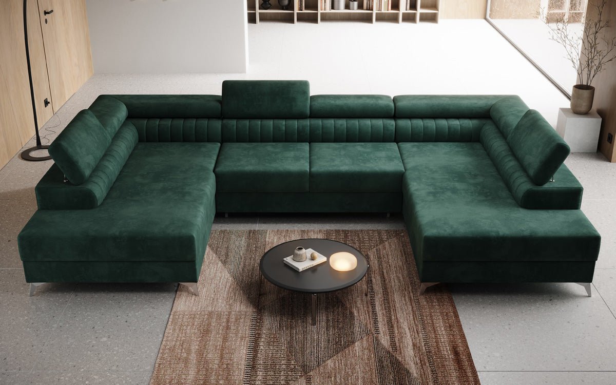 Canapé design Aurea U avec fonction lit et rabattable en velours