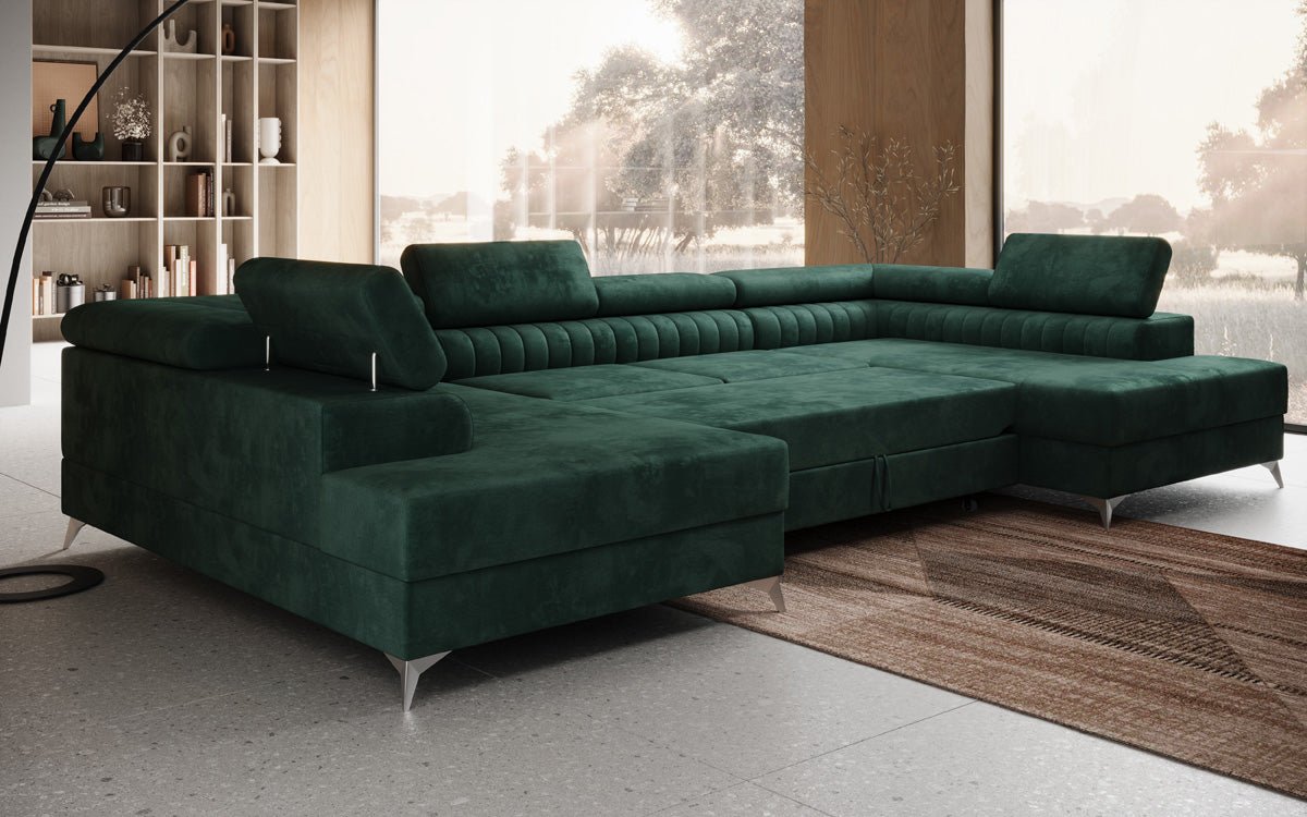 Canapé design Aurea U avec fonction lit et rabattable en velours