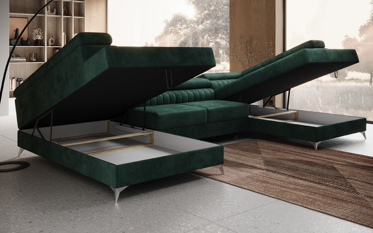 Canapé design Aurea U avec fonction lit et rabattable en velours