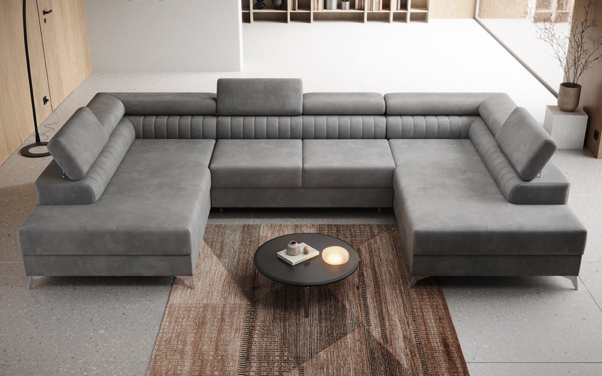 Canapé design Aurea U avec fonction lit et rabattable en velours