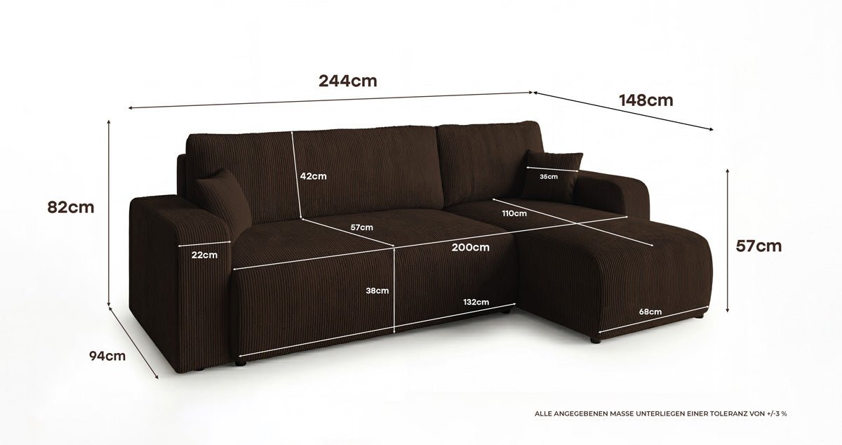 Designer Sofa Calva with Sleeper and Folding Function in Corduroy