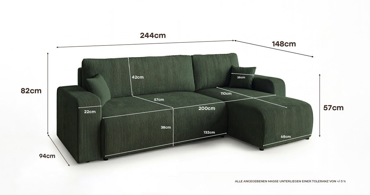 Designer Sofa Calva with Sleeper and Folding Function in Corduroy