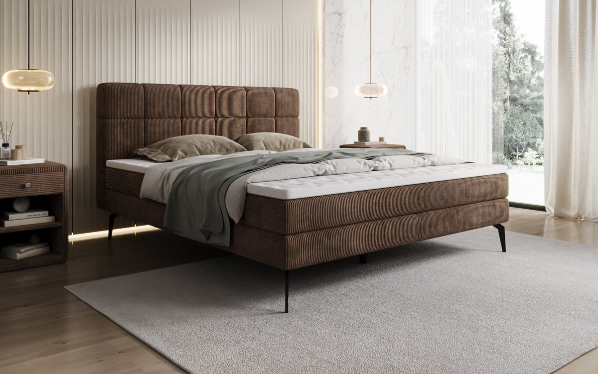 Boxspringbett Vera aus Cord mat héije Féiss