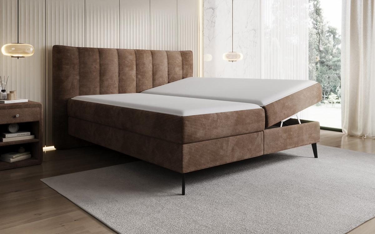 Ines box spring bed in Corduroy with storage
