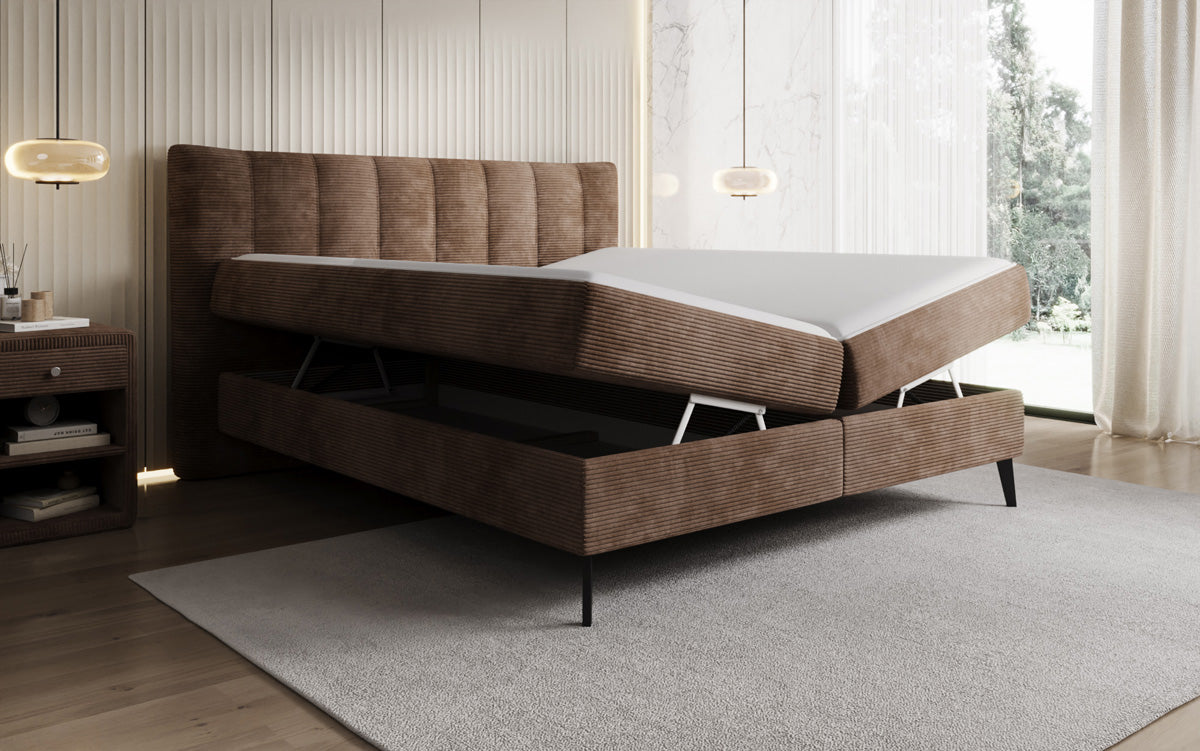 Ines box spring bed in Corduroy with storage